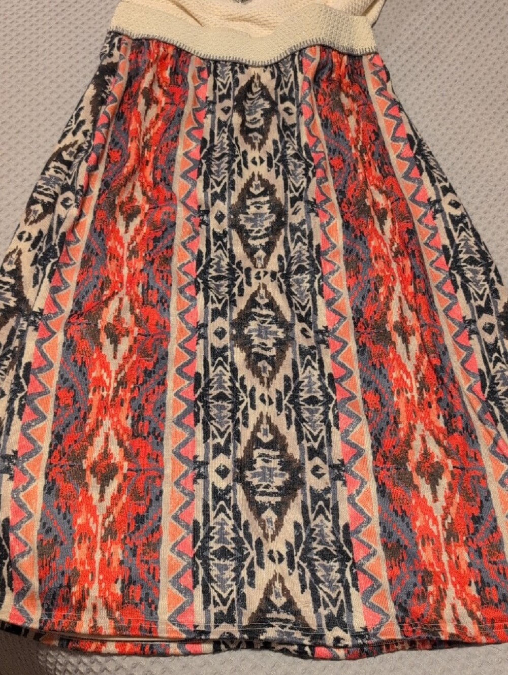 Like New Red, Orange, Black & Cream Tribal Print lined Maxi Skirt